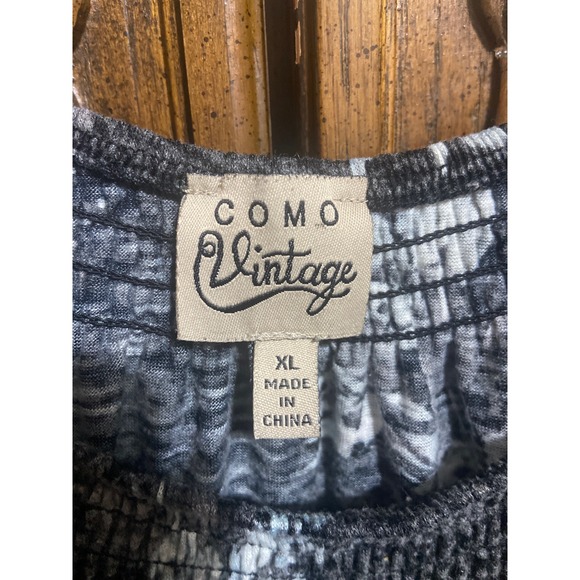 Como Vintage Womens XL Floral Smocked Neck Blouse Grey Space Dye Top - Picture 2 of 4